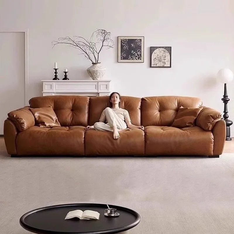 Antikes Cloud-Sofa für Wohnzimmer, Retro-Stil, mobile Rückenlehne, Kunstleder, Ölwachs-Leder, Kunstsofa