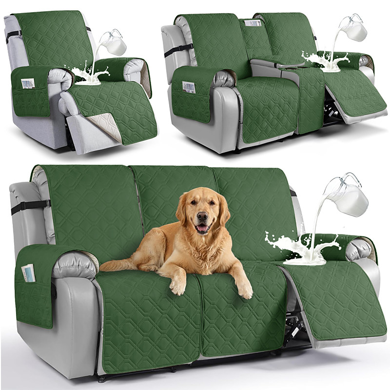 Waterproof Recliner Couch Covers for Pets, Sofa Covers Washable Reclining Sofa Cover Non-Slip Furniture Protector with Elastic Straps Pocket for Dogs