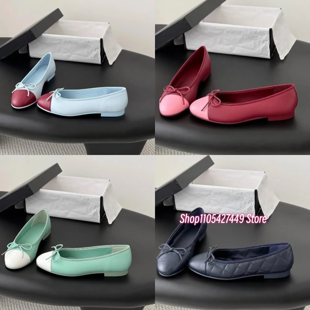 2026 Neue Mehrfarbige Damen-Ballerinas mit Schleife, Flache Lederschuhe, Damen-Spitzenschuhe, Größen 35 - 43
