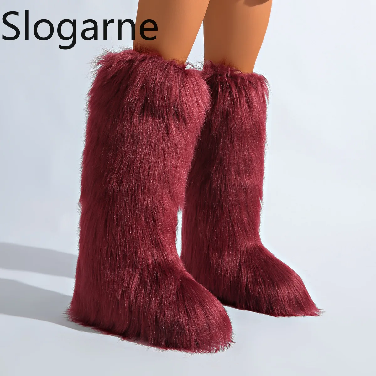 Frauen Sexy Kniehohe Pelz Stiefel 50CM Länge Faux Fuchs Pelz Schnee Stiefel Damen Luxus Winter Schuhe Warme Plattform Schuhe flauschigen Stiefel