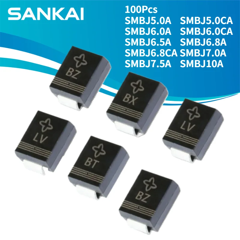 100 Stück TVS-Dioden SMBJ5.0A SMBJ5.0CA SMBJ6.0A SMBJ6.0CA SMBJ6.5A SMBJ6.8A SMBJ6.8CA SMBJ7.0A SMBJ7.5A SMBJ10A Image