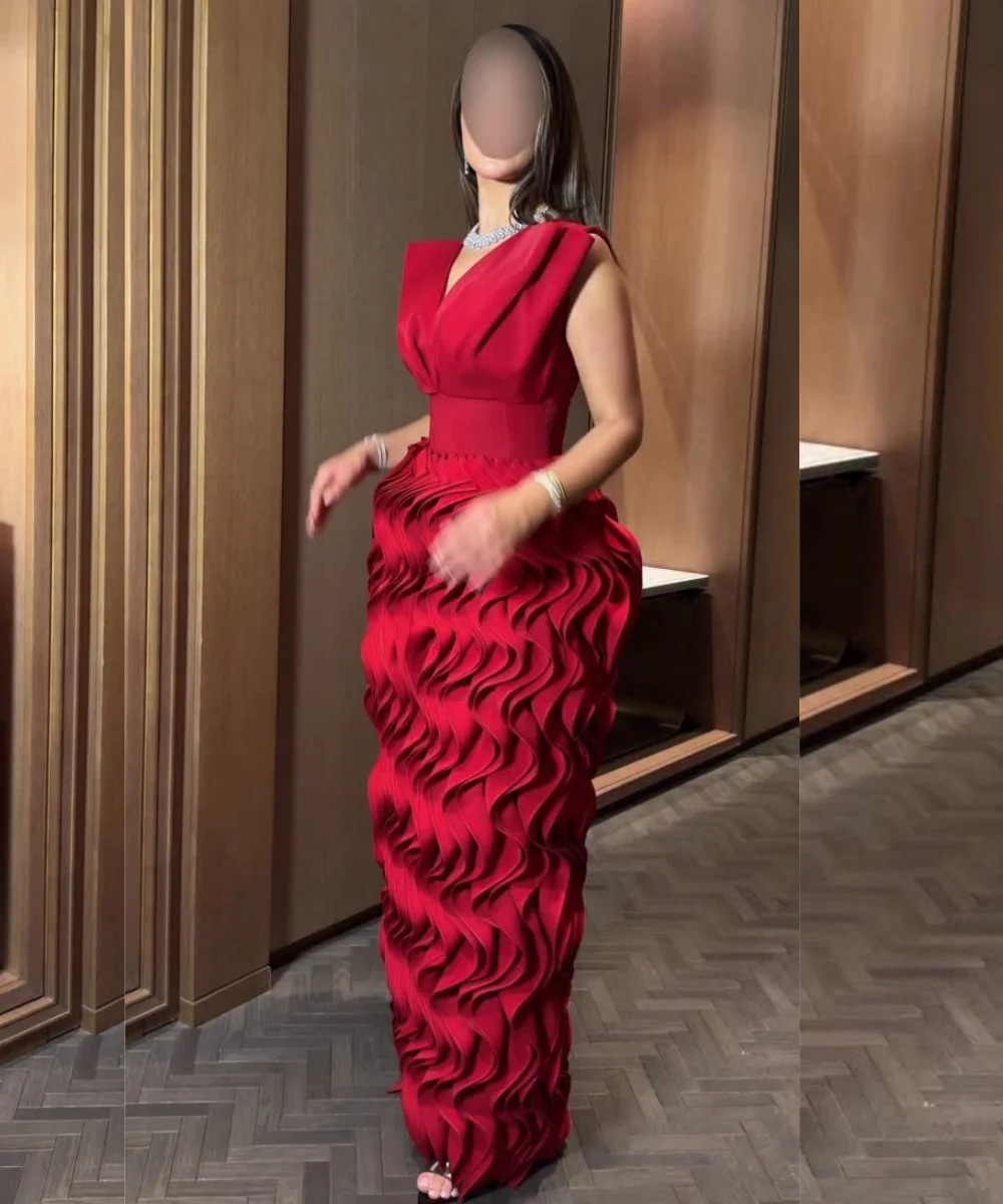 Customized High Quality Jersey Pleat Straight V-neck Long Bespoke Occasion Party Dresses Exquisite Chinese Style