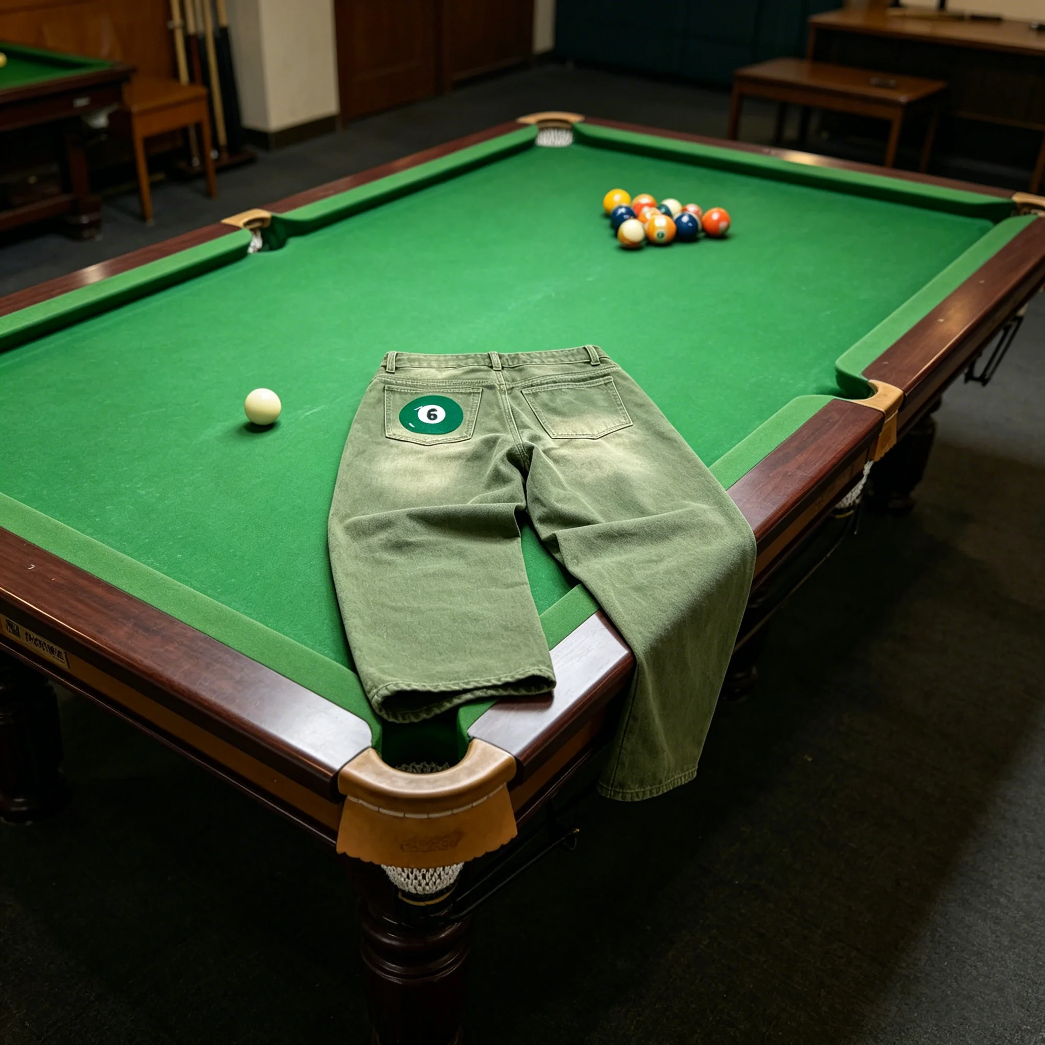 Vintage Größe 6 Billard-Bestickte Jeans Y2K Loose Fit Matcha-Farbe Amerikanischer High Street Hip Hop Harajuku Herren Damen Bodenlange Hosen