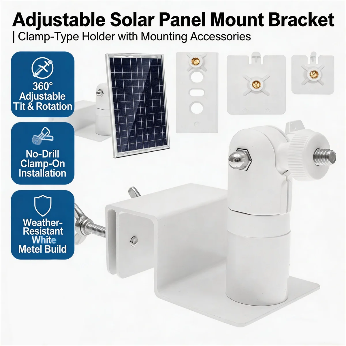 360 ° Support mural pour caméra extérieure et panneau solaire, compatible avec Stick Up Cam, Ring Spotlight Cam, Gutter Mount, sans perçage