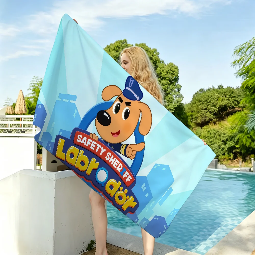 Cartoon Safety S-Sheriff L-Labrador Handtuch, trocknendes Badetuch, geeignet für leichtes Schwimmen, Camping, Yoga, Strand Image