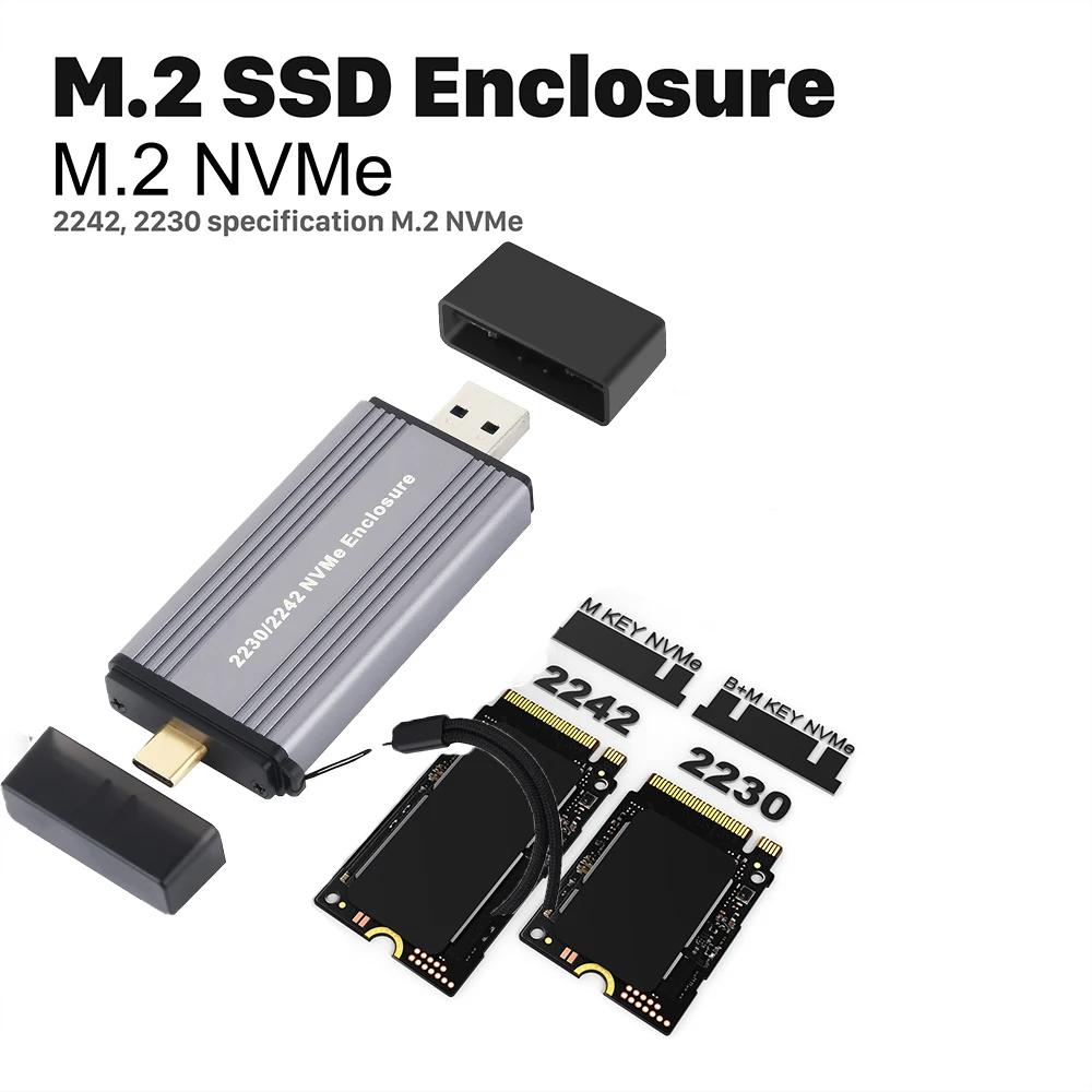 M2 SSD-Gehäuse USB A USB C M.2 NVME 2230 2242 SSD-Gehäuse USB 3.2 10 Gbit/s zu NVMe M-Key Externe Solid-State-Laufwerk Tragbare Box Image