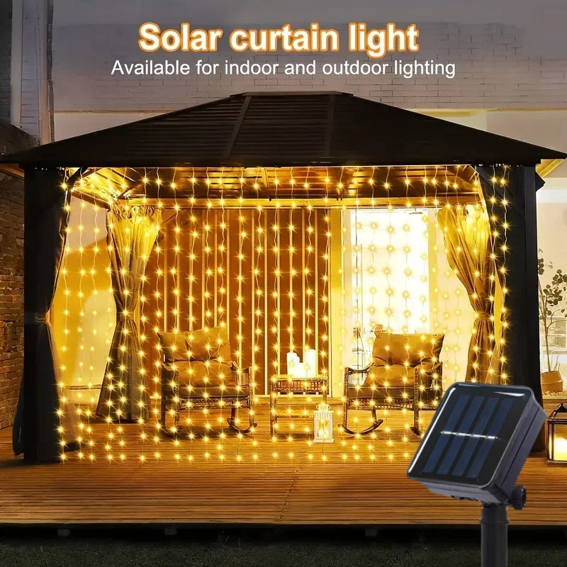 Solar-Lichterketten für den Außenbereich, LED-Lichterketten mit 8 Modi, für Hochzeit, Garten, Schlafzimmer, Innen- und Außenbereich, Wanddekoration
