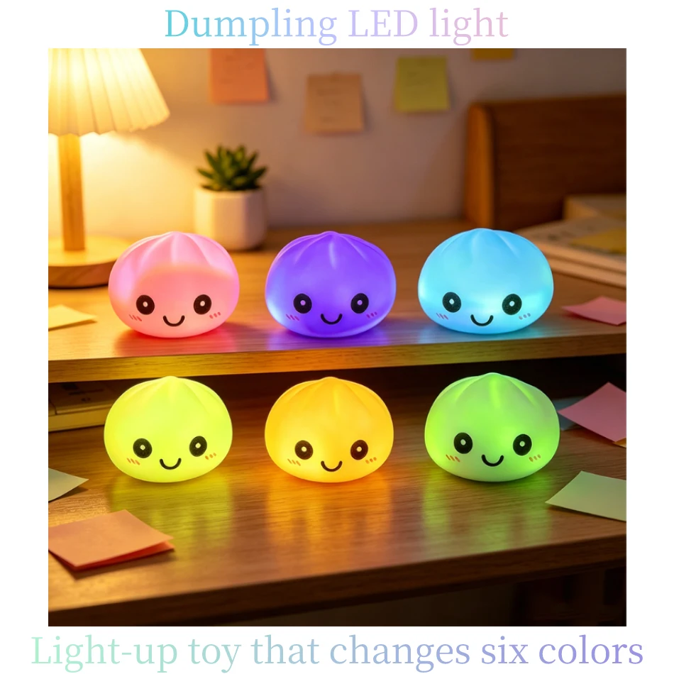 Kreative Niedliche Knödel-LED-Nachtlampe, 6-Farben-Farbverlauf Drückbares Stressabbau-Spielzeug, Kinderzimmer Nachttischlampe Geschenk