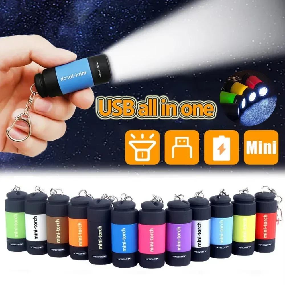 USB-Lade-LED-Taschenlampe, multifunktionale Taschenlampe mit starkem Licht, Schlüsselanhänger-Taschenlampe, wasserdicht, für Outdoor, Wandern, Camping Image