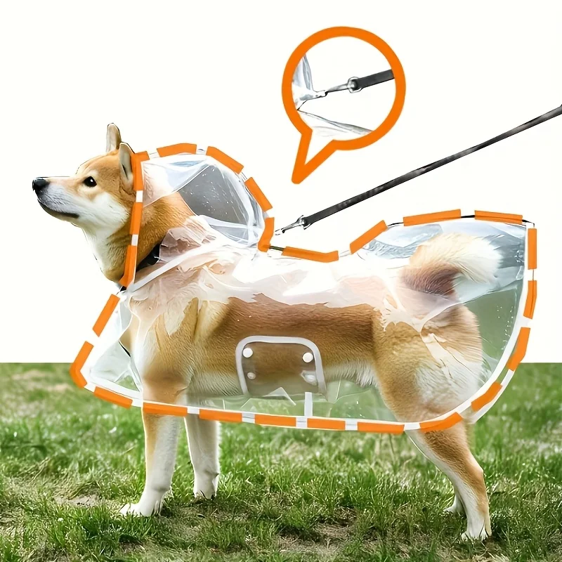 XS/6XL Transparenter Hunde-Regenmantel mit Kapuze Wasserdichter Haustier-Regenponcho mit Leinenloch für Kleine bis Große Hunde für Regentage-Spaziergänge Image