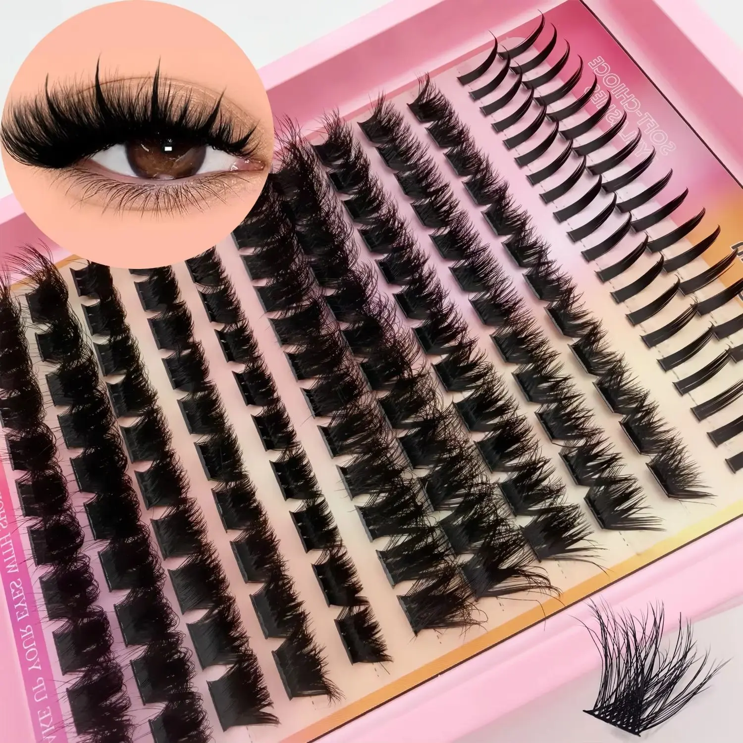 12 Reihen Gemischte 2-Spike- & 10-Volumen-3D-Faux-Mink-Wimpern-Cluster DIY-Extensions-Kit für Wimpernverstärkungen Image