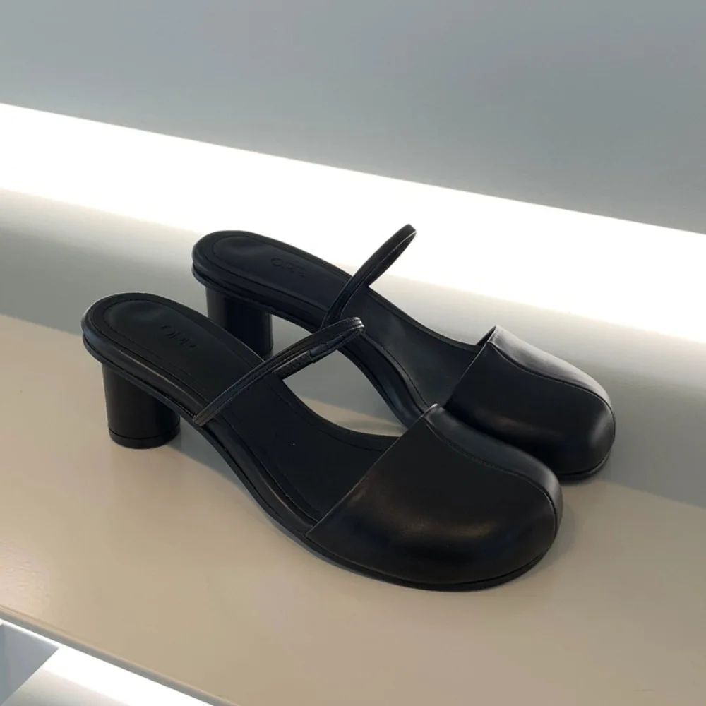 Runde Kopf Frauen Hausschuhe High Heels Sandalen Frau Schuhe Maultiere Sommer 2025, Designer Neue Kleid Pumpen Marke Plus Größe Rutschen Mujer