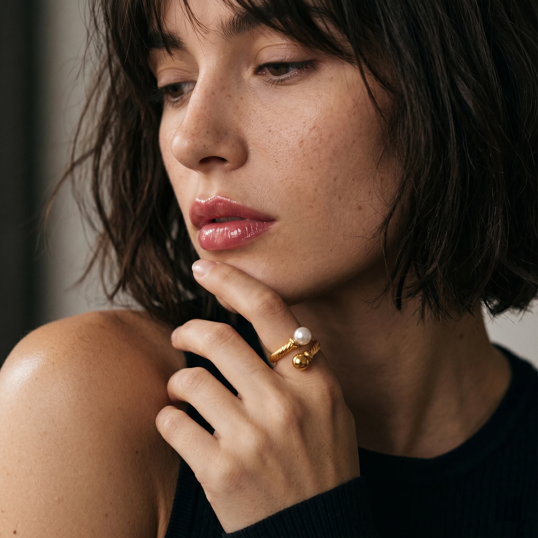 Eleganter Perlen-Gold-Kugel Offener Ring für Damen Edelstahl Gedrehtes Kabel Verstellbarer Fingerring Minimalistischer Schmuck 2026 Geschenk