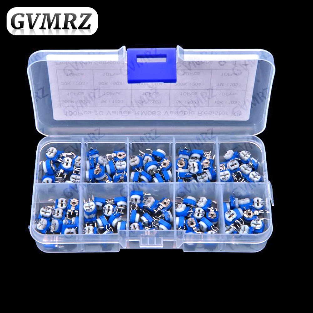 10 Werte 500R-1M 100 Stück RM063 Variables Widerstands-Kit 1K 10K 100K 1M 2K 20K 200K 5K 50K 500R Image