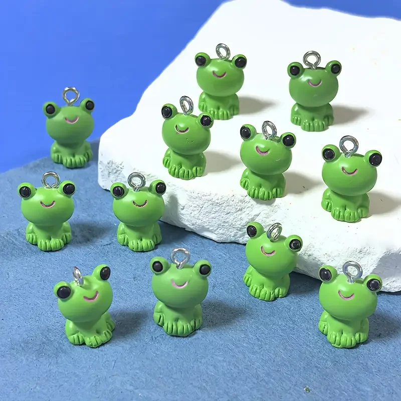 10 Stück pro Packung, niedliche Frosch-Anhänger aus Kunstharz für selbstgemachte Halsketten, Armbänder, Ohrringe, Schlüsselanhänger und Schmuckherstellungszubehör Image