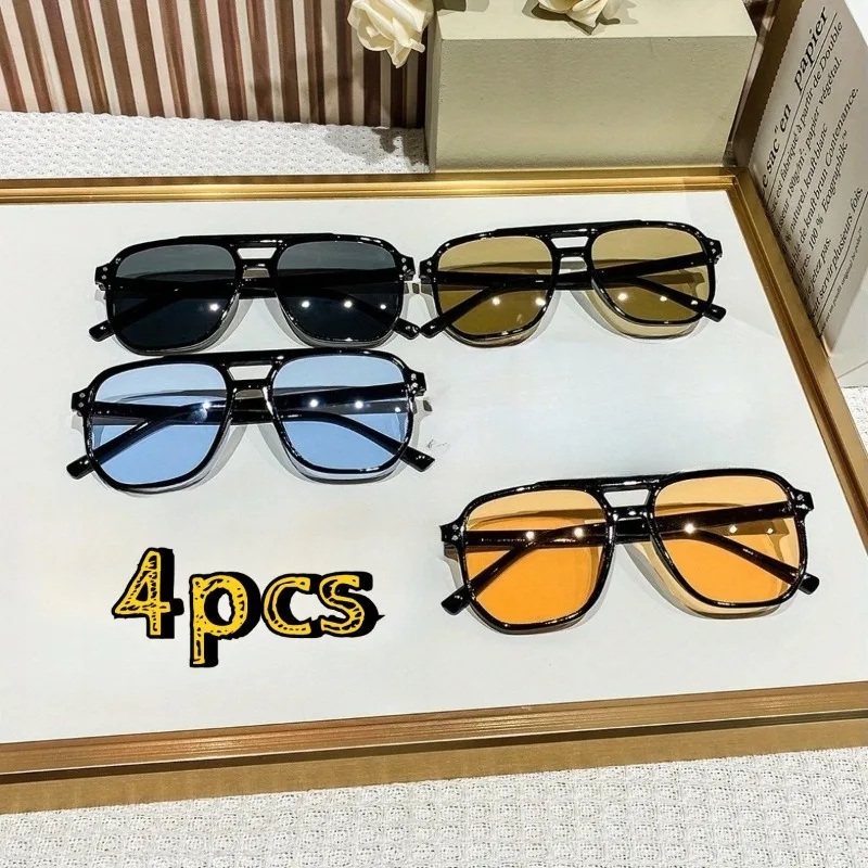 4/5 Stück Unisex-Brille mit Nieten und Doppelbrücke, übergroße Retro-Brille für Straße und Party Image