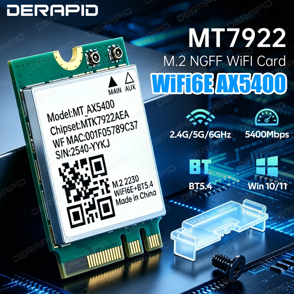 WiFi 6E MT7922 M2 Wireless-Adapter 5374 Mbit/s Tri-Band 2,4G 5G 6GHz Bluetooth 5.4 80211ax MU-MIMO Netzwerkkarte für Win10 Win11 Image