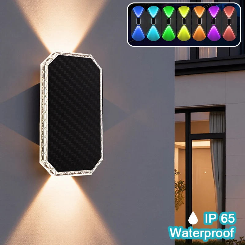 RGB-Farbige Solar-Zaunleuchten Bunte Wandfluter Auf- und Abwärts Solar-Wandleuchten Intelligente Beleuchtung für Terrasse, Hof und Garage