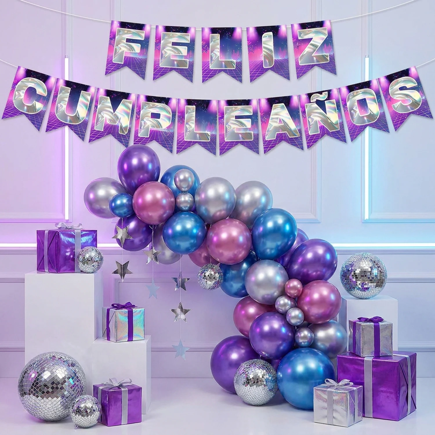 Vorgefertigtes Lila K-Pop Themen-Musik-Geburtstagsparty Spanisches Banner Dekoration Anime Sänger Fan-Meeting Jungen Mädchen Partyzubehör Image