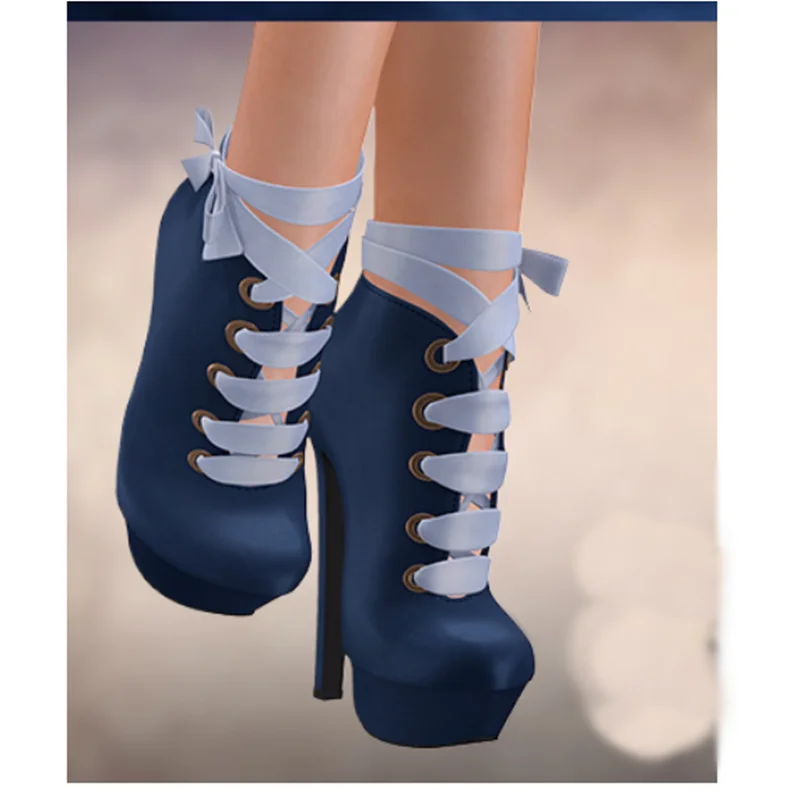 Blau Lace Up Flache Plattform Stiefel Dünne High Heel Runde Kappe Mode Sexy 2025, Winter Große Größe Frau Schuhe Zapatillas Mujer