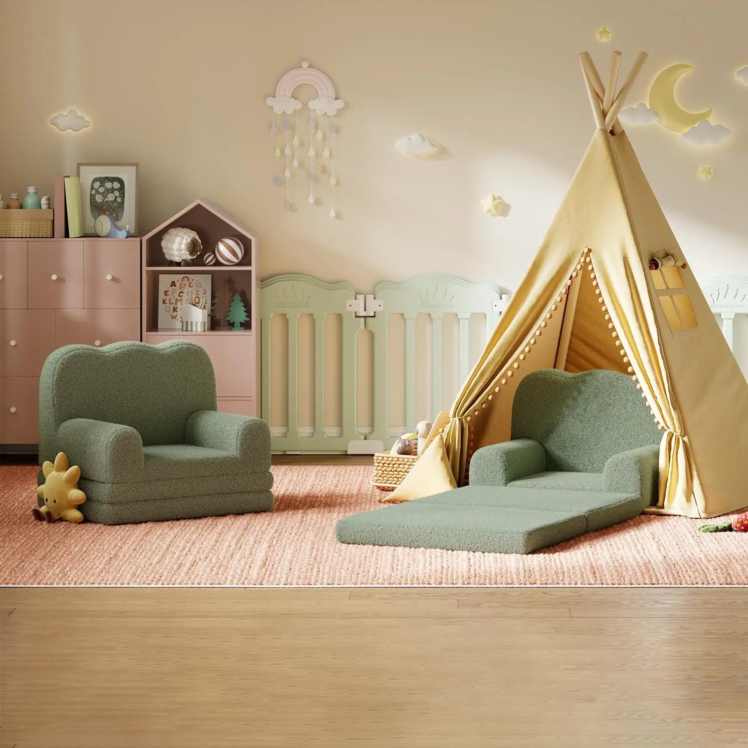 2-in-1 Konvertierbares Kindersofa: Komfortabler Sessel mit Chaiselongue, weicher Sherpa-Stoff-Schaumstoffsessel, multifunktionales Sitzmöbel-Geschenk für Jungen & Mädchen, tragbare gepolsterte
