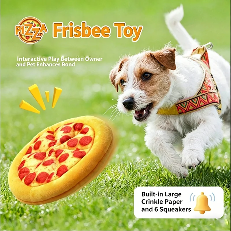 Pizza-förmiges Plüsch-Hundespielzeug Quietschend Bissfest Kau-Spielzeug Interaktives Training Zahnreinigung für Welpen Kleine bis Mittelgroße Hunde Image