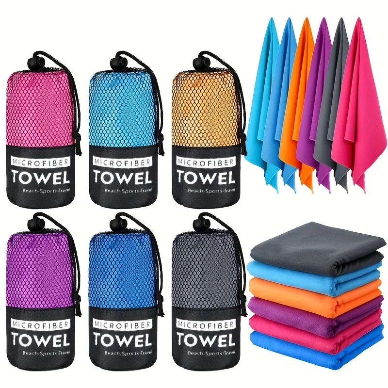 Quick Dry Sports Towel – Microfiber Fast Drying Lightweight Towel with Cylinder Mesh Bag for Gym Workout Fitness Training Multi