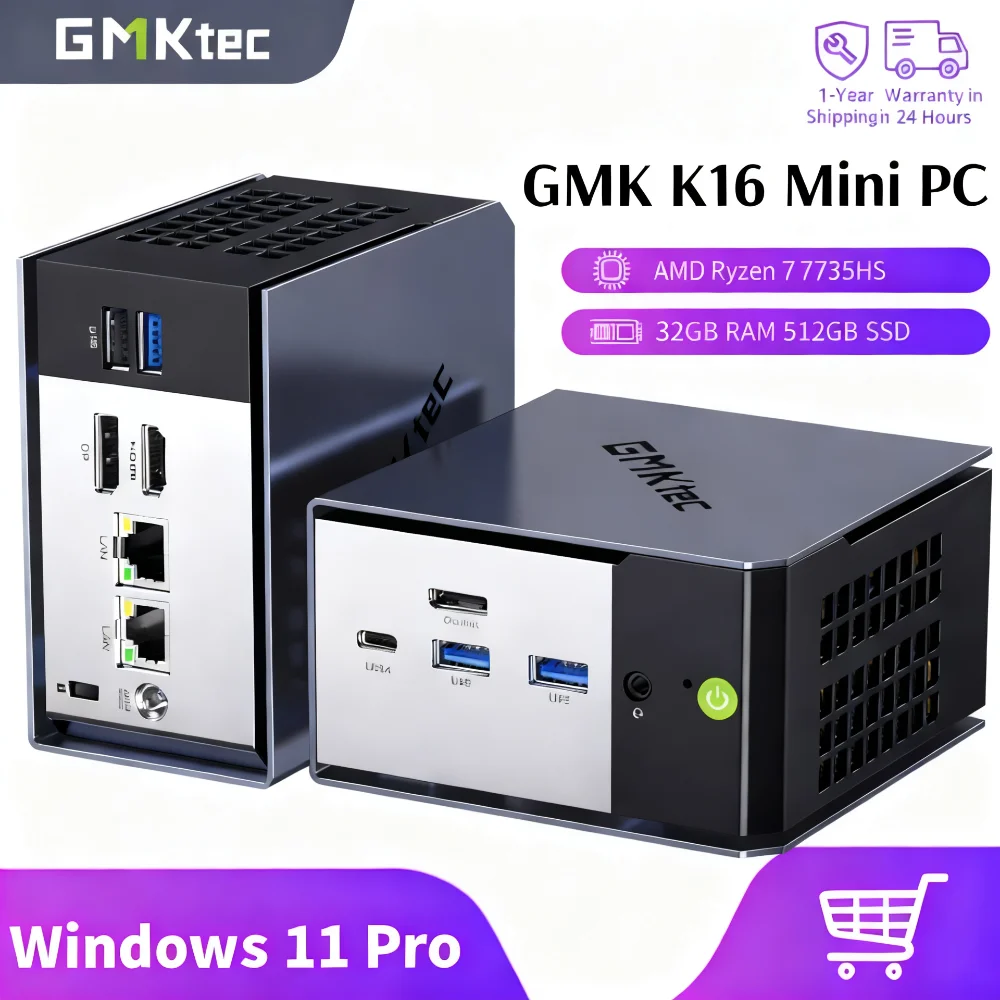 GMKtec NucBox K16 Mini-PC AMD Ryzen ™ 7 7735HS Windows 11 Pro 2,5G Dual LAN WiFi 6E BT 5.2 Desktop-Computer USB 4.0 Mini-PC