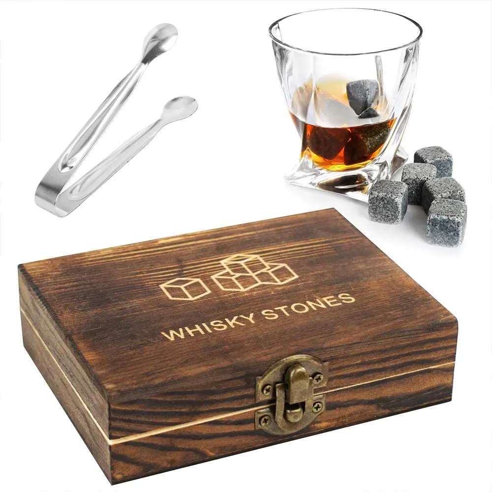 Whisky-Steine-Set, 9-teilig, Granit-Eiswürfel für Whisky in Holzbox, Geschenk, Granit-Kühlsteine, Whisky-Kühlsteine Image