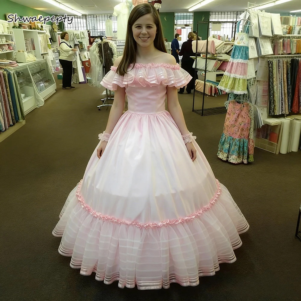 Vintage-Ballkleid im viktorianischen Stil mit Schleife, errötendes Rosa, Bürgerkriegs-Southern-Belle-Kostüm, maßgeschneiderte elegante Abendkleider