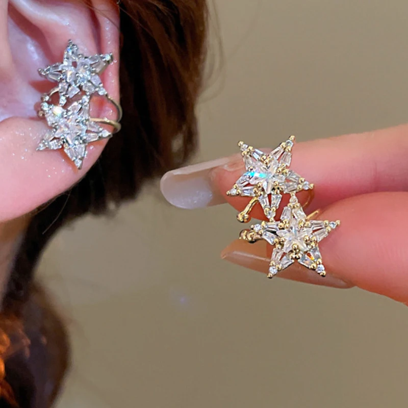 Zirkon Einfacher Stern Funkelnder Strass Ohne Loch Knochenförmiger Modischer Ohrclip Luxuriöse Hochwertige Ohrringe für Damen Image