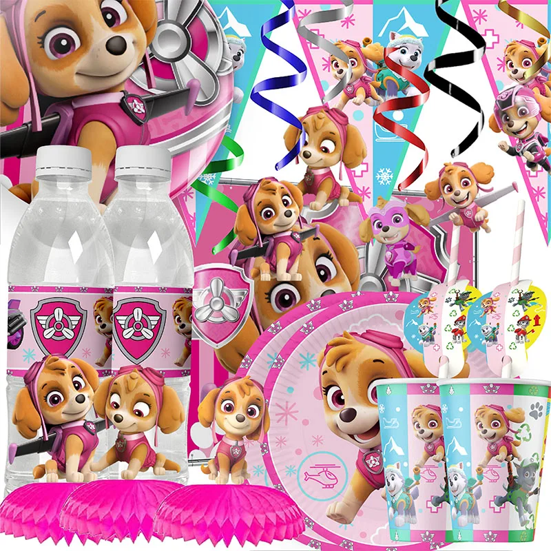 Paw Patrol Skye Thema Partyzubehör Geschirr Tasse Teller Topper Stroh Kind Baby Mädchen Geburtstag Party Dekoration Babyparty Image