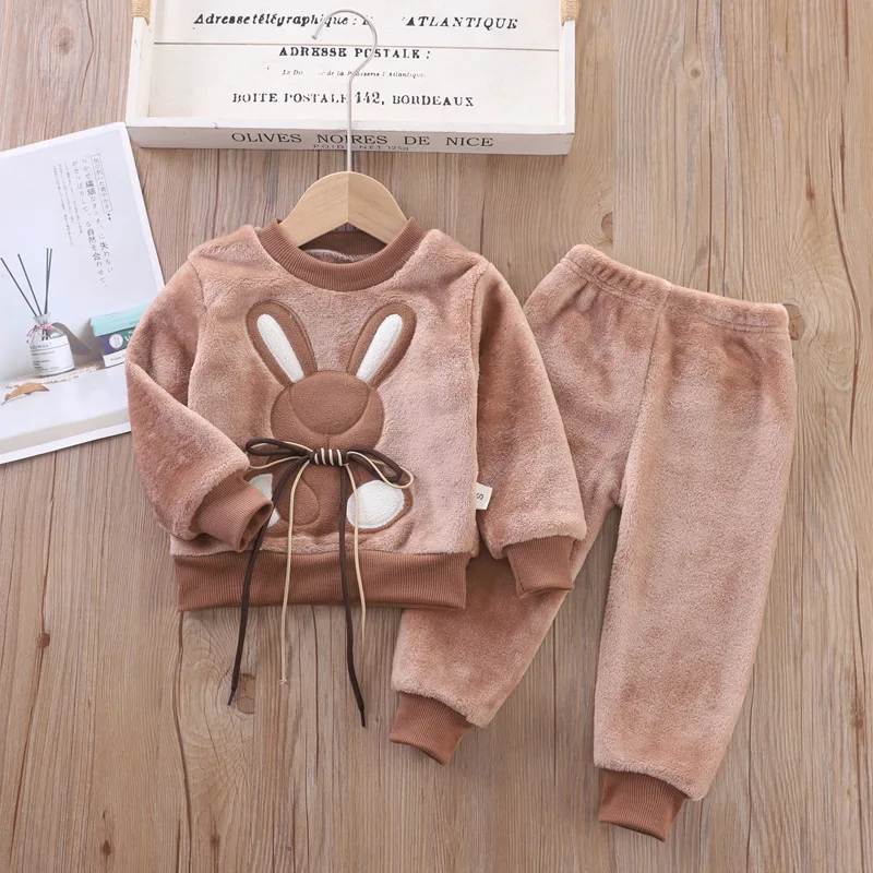 Baby Jungen Mädchen Kleidung Set Verdicken Fleece Kinder Mit Kapuze Oberbekleidung Tops + Hosen 2PCS Outfits Kinder Kleinkind Warme Kostüm Sets Image