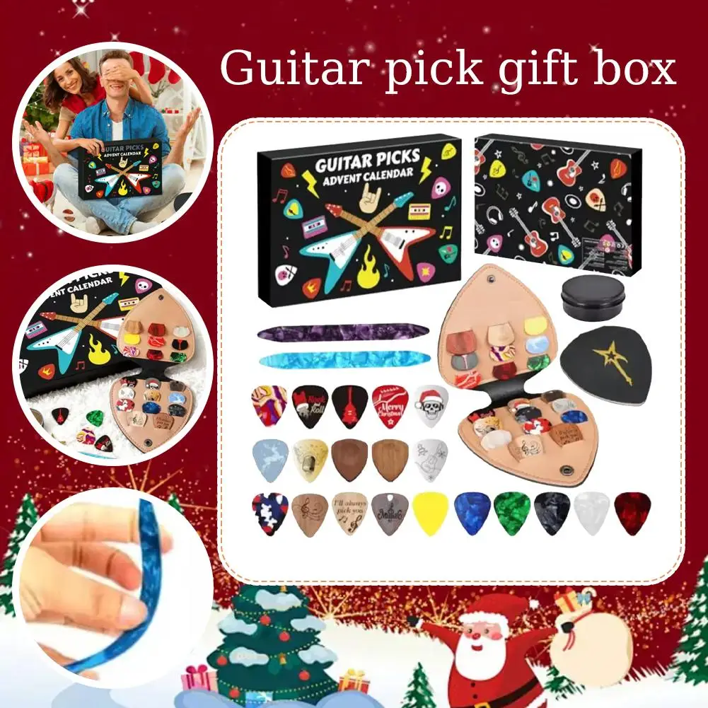 Gitarrenplektren, Countdown-Kalender, 20 Plektren, 2 Oud-Plektren mit Halter, Weihnachts-Adventskalender für Gitarre, Bass, Ukulele-Spieler Image