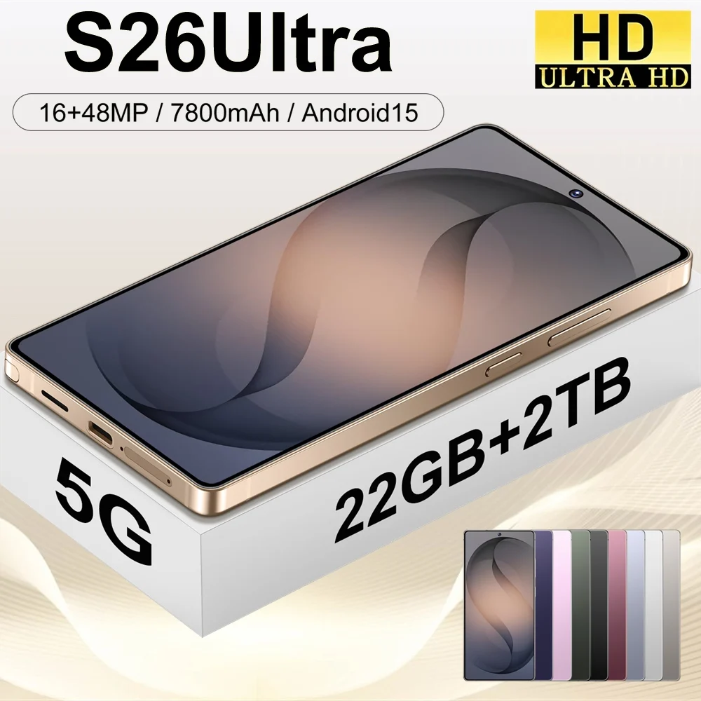 Nouveau Smartphone Android 5G pour S26 Ultra, Téléphone Portable avec Appareil Photo 48MP, 16Go+1To, Batterie 7800mAh, Écran Full 7.3 Pouces, Face ID, Double SIM, 4G LTE GSM, Smartphone Débloqué 5G