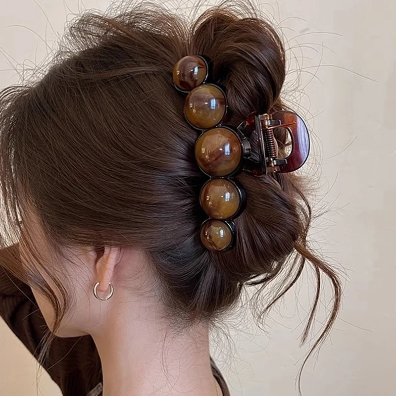 Retro Farbverlauf Perlen Haar Klaue 11 cm frauen Geometrische Kunststoff Haarnadel Shark Clip Mode Alles Haar Clip Haar Zubehör Image
