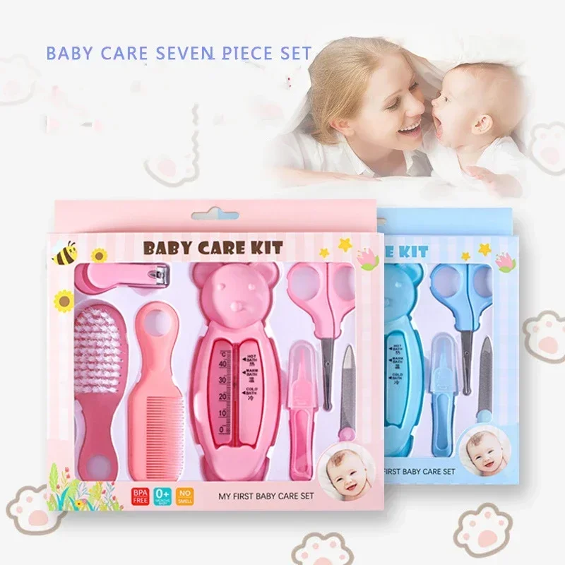 vvocci Baby-Pflegeset 7-teilig mit Säuglings-Temperaturmessgerät, Nagelknipser, Wasserwaage, Kombinationsset Bürsten Praktisch und Sicher Image