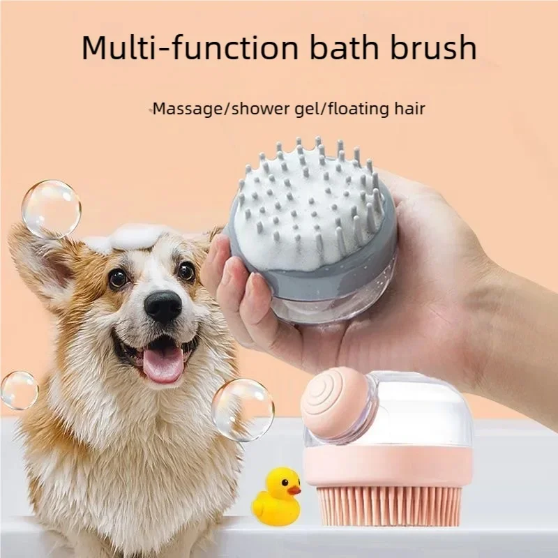 1 Stück Weiche Silikon-Haustierbürste für Hunde und Katzen mit Shampoo-Spender Sanftes Massage-Pflegewerkzeug für Haar- und Fellreinigung Image