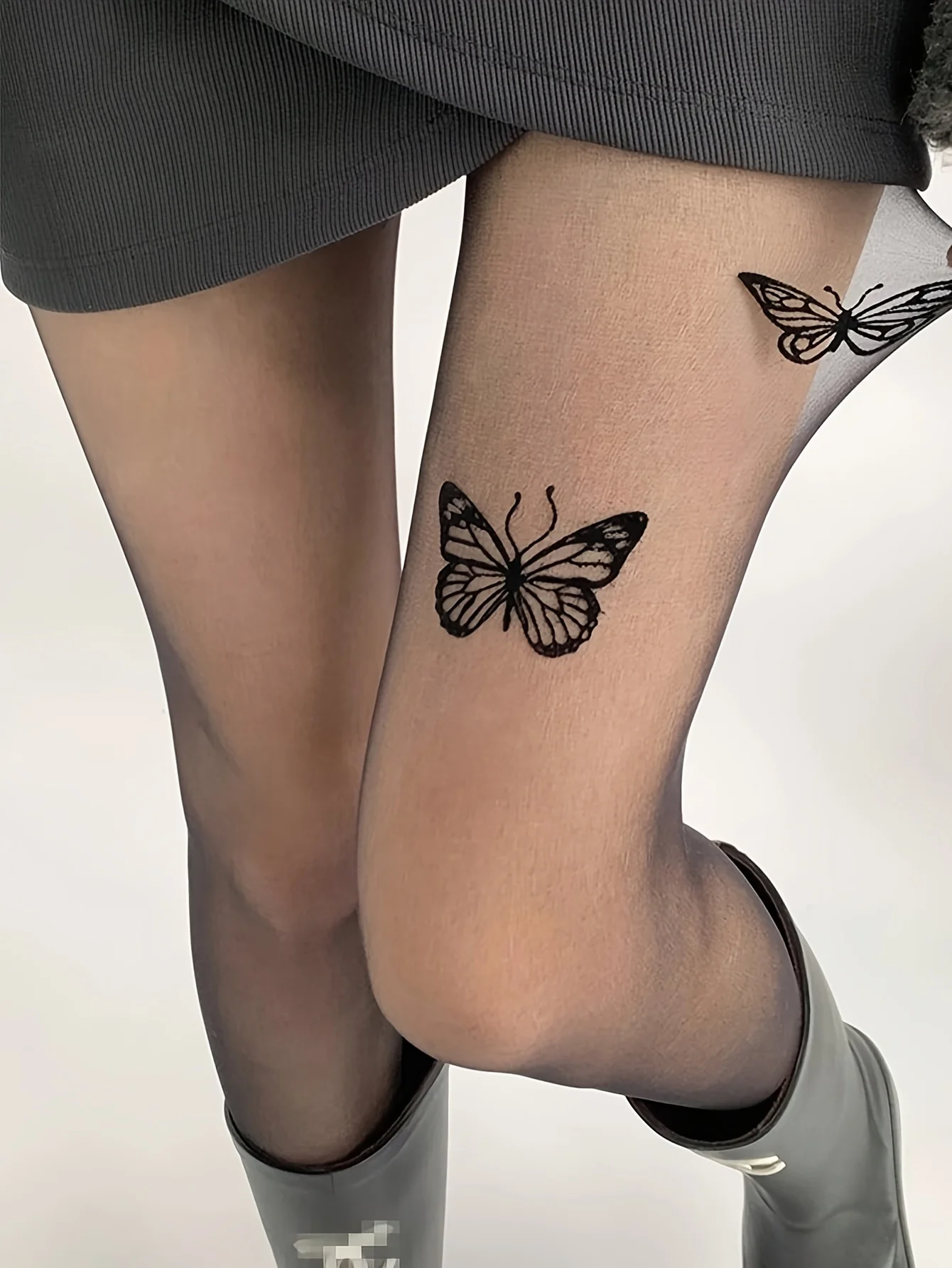 1 Paar schwarze Damen-Leggings mit Schmetterlingsdruck für Frühling und Herbst, geeignet für den täglichen Gebrauch Image
