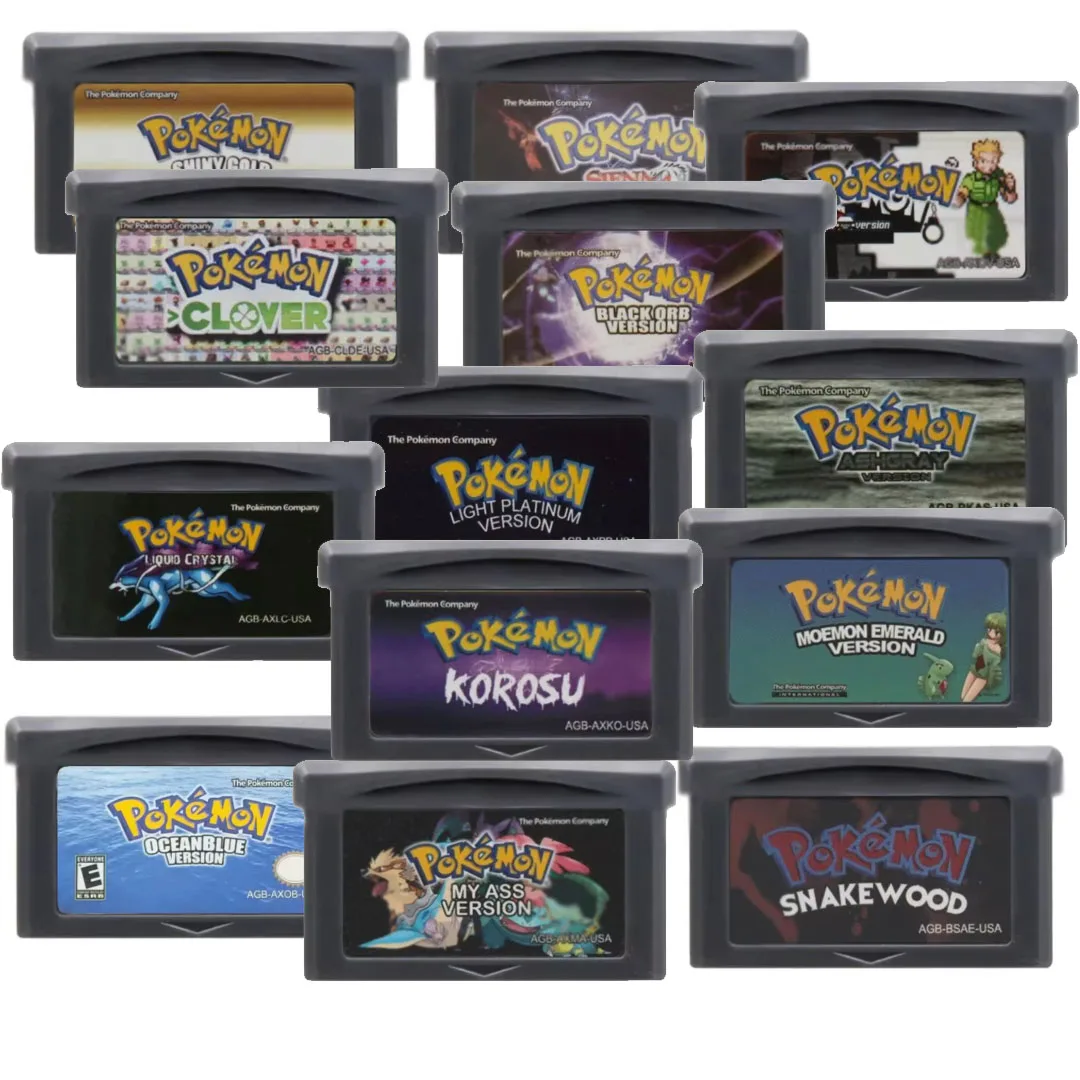GBA Pokemon Game Cartridge 32-Bit Video Game Console Card AshGray Liquid Crystal Light Platinum Moemon Emerald English Language