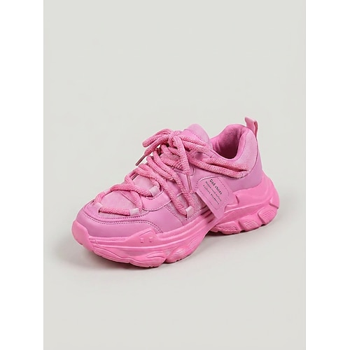 Chunky-Sneaker für Damen – trendige Plateau-Sneaker in Pink, Gelb und Blau mit Farbblock-Design für Streetwear, Freizeit und Partys Hip-Hop-Clubkleidung Image
