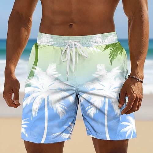 Herren Kokospalme Tropische Pflanzen Badehosen Badeanzüge Badeshorts Boardshorts Mittlere Taille Hawaiianisch Täglich Strandurlaub Seitentaschen Netzfutter Elastischer Kordelzug in der Taille Designer Image