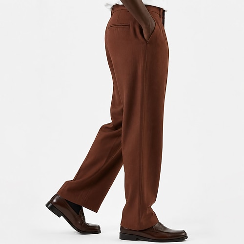 Herren Baumwoll-Leinen Polyester Baumwollleinen Anzughose Lässig Formell Klassisch Schwarz Burgunderrot Beige Ganzjahres Hosen Einfarbig Normale Passform Lang Unelastisch Image