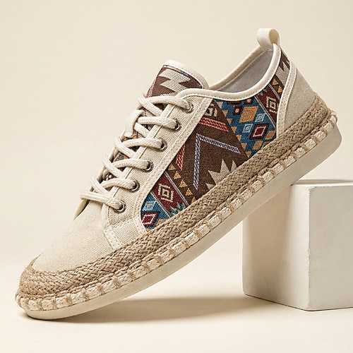 Espadrilles aus Canvas für Herren im Ethno-Stil mit Schnürung – atmungsaktive, leichte Freizeitschuhe im Boho-Tribal-Look für Sommer, Strand, Reisen und Streetwear Image
