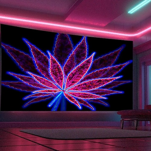 Leuchtstoffteppich in Blattform, Halloween-Dekoration, UV-/Schwarzlicht-Wandteppich mit Montagezubehör, Wanddekoration für Wohnzimmer, Schlafzimmer, Studentenwohnheim, Wohnaccessoires Image