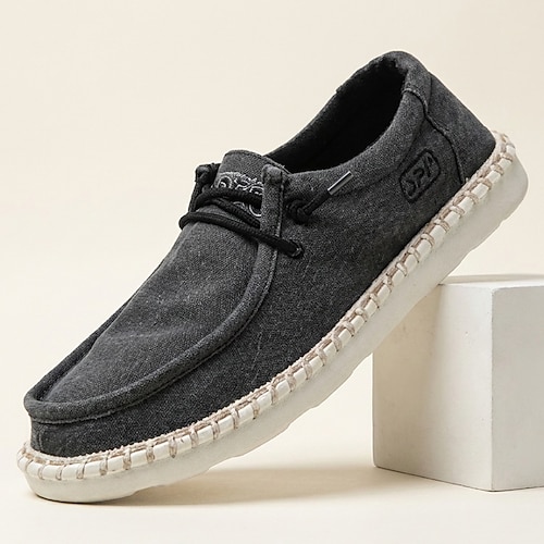 Herren-Slipper aus Canvas mit Schnürung, bequeme Freizeitschuhe mit weicher Sohle für täglichen Tragekomfort, Reisen und Outdoor-Aktivitäten Image