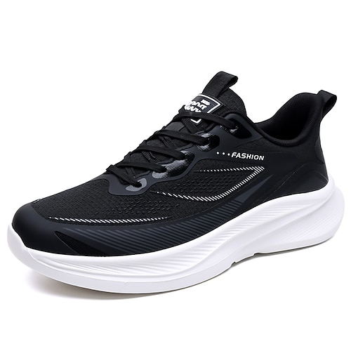 Weiße und schwarze Herren-Laufschuhe – leichte, atmungsaktive und gedämpfte Sportschuhe – moderne Sportschuhe zum Joggen, fürs Fitnessstudio, auf Reisen und im Alltag. Image