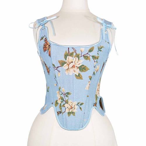 Mittelalterlich Renaissance Cottagecore Korsett Überbrustkorsett Mieder Bauer Schnürung Blumen Kostüm Damen Fantasie Halloween Karneval Alltagstauglich Renaissance-Messe LARP Erwachsene Korsett Image