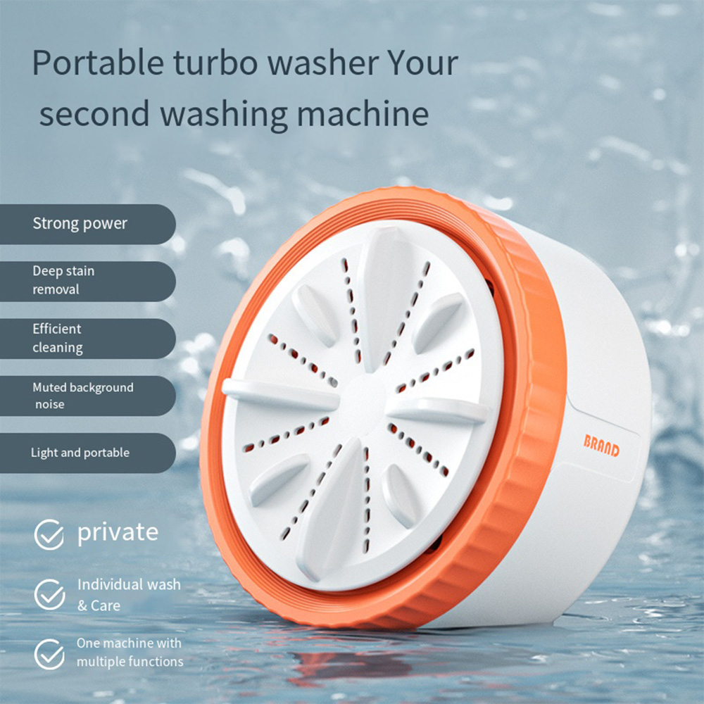AquaSpin Portable Mini Washing Machine USB Ultrasonic Washer For Travel & Delicates orange Remote