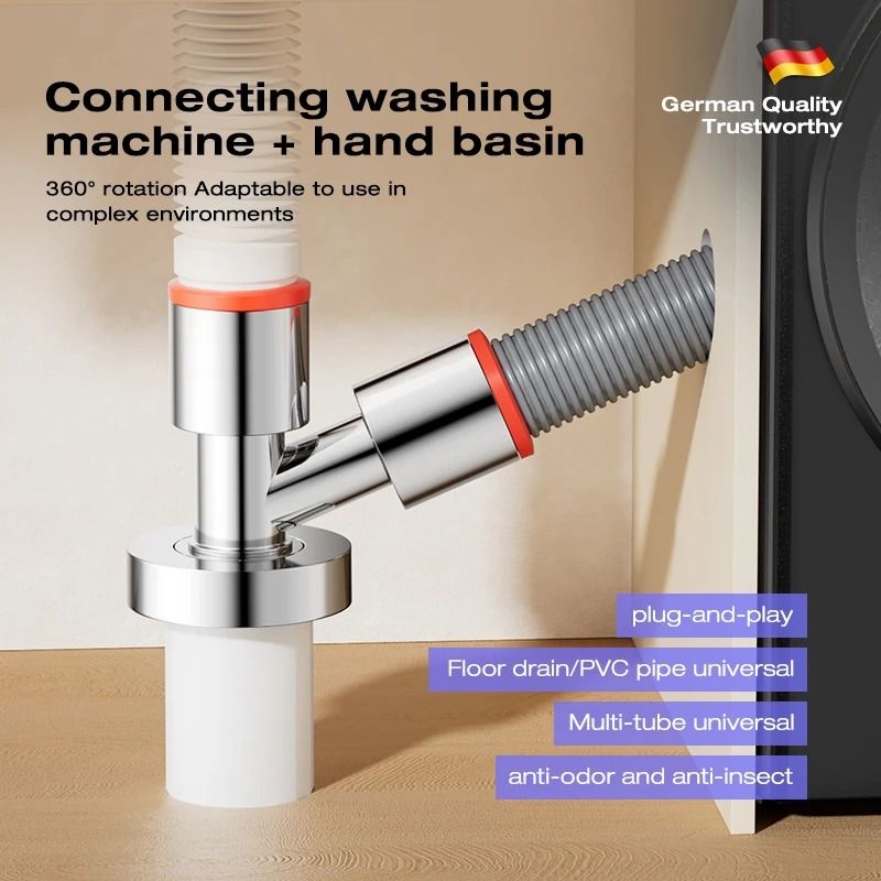 3 Way Washing Machine Drain Connector With Anti Odor & Anti Overflow Seal dark Grey
